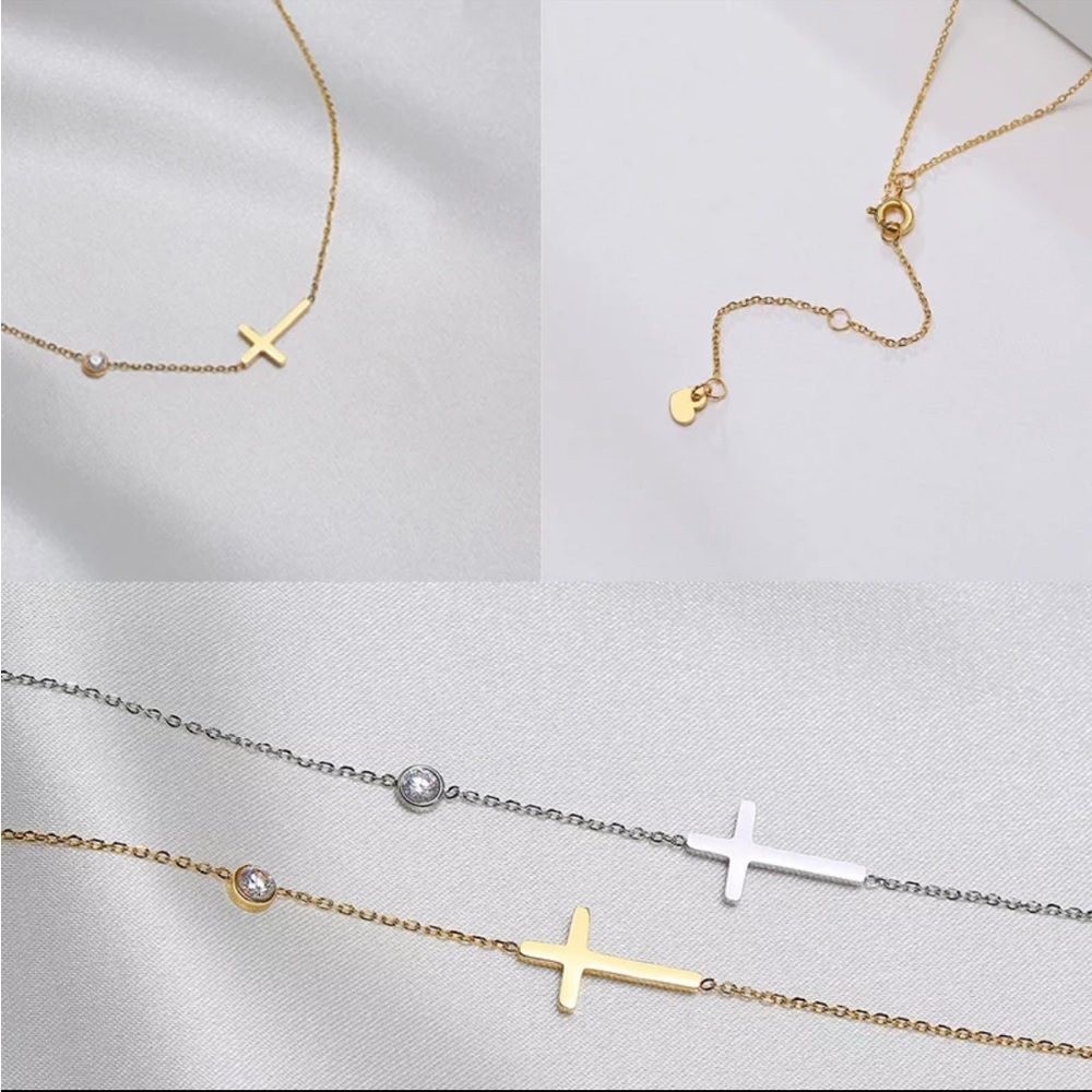 Cross necklace and bracelet Silver color